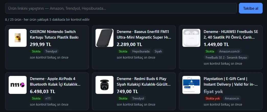 ONETakip — masaüstü görünümü